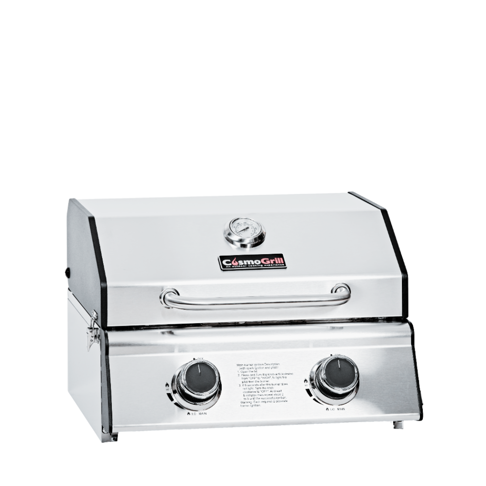 Barbecue a gas compatto in acciaio inox a 2 fuochi