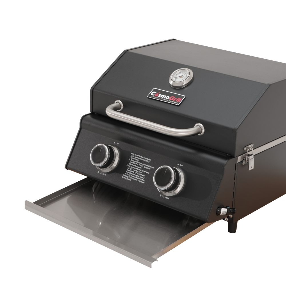 Barbecue a gas compatto in acciaio inox a 2 fuochi