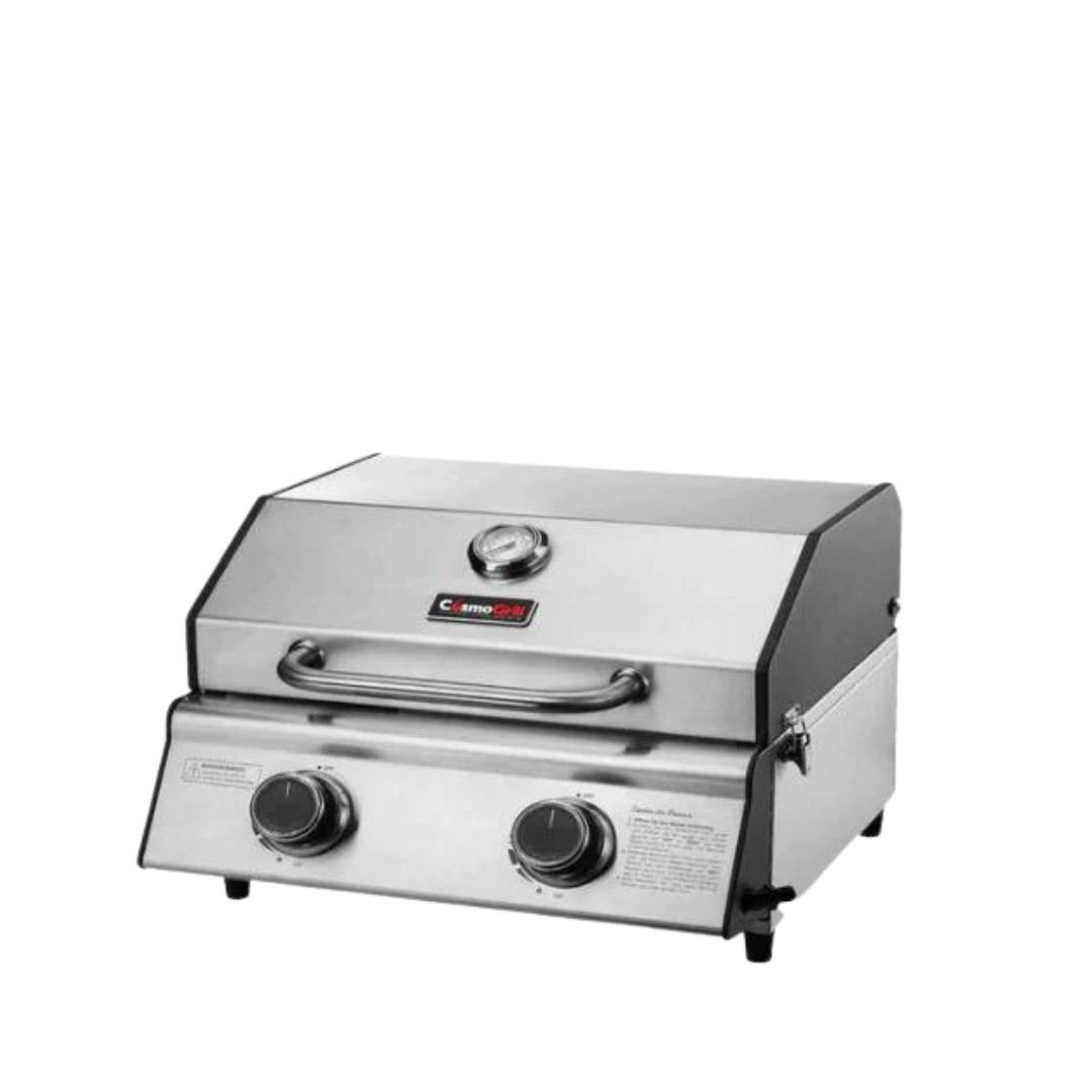 Barbecue a gas compatto in acciaio inox a 2 fuochi