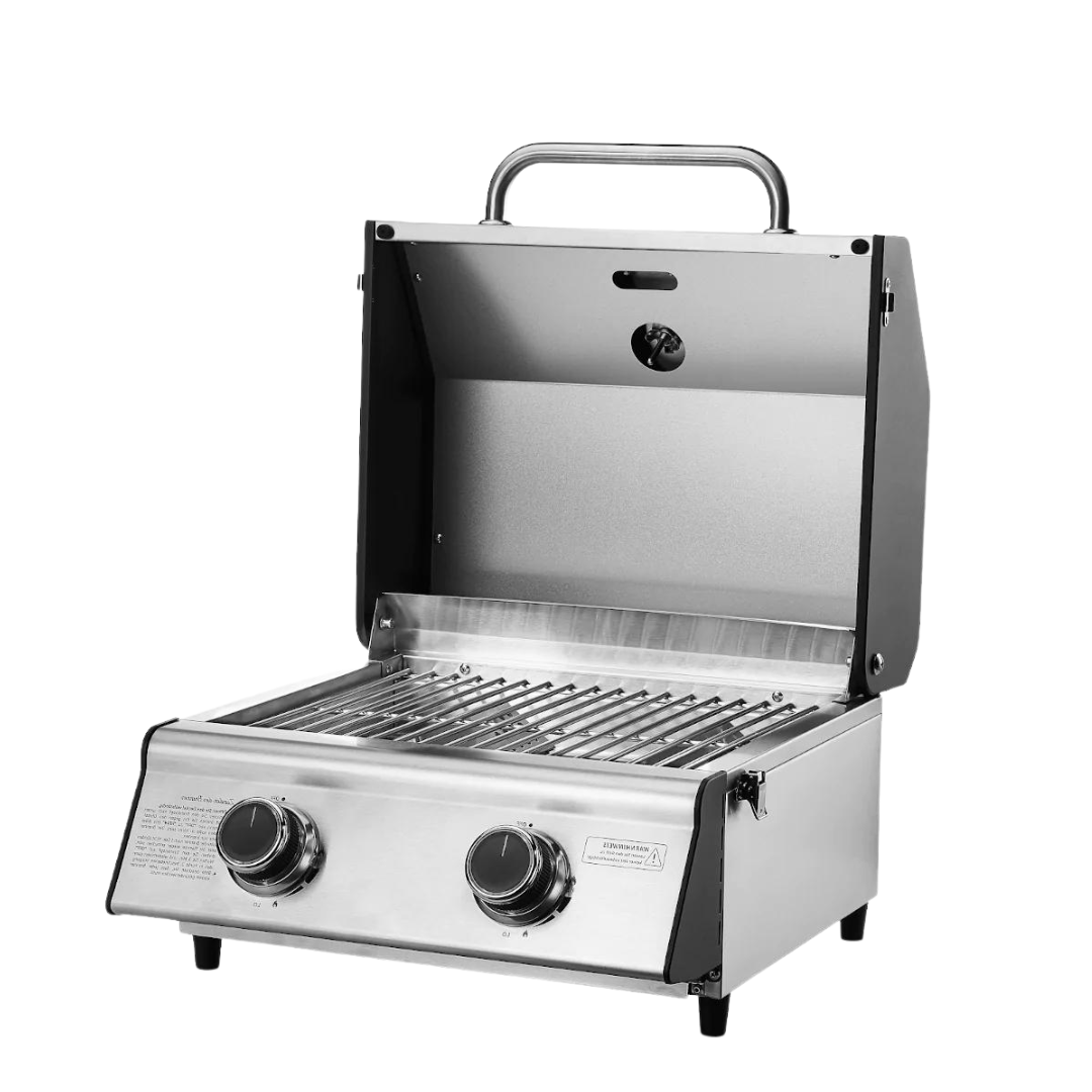 Barbecue a gas compatto in acciaio inox a 2 fuochi