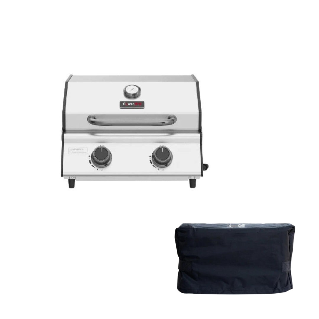 Compact Portable Stainless Steel 2 Burner Gas Barbecue + Cover